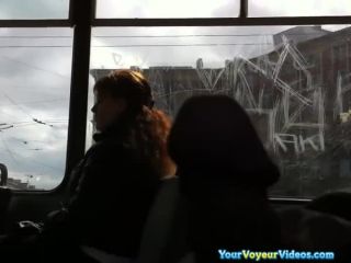 Dude plays with cock in  bus-6