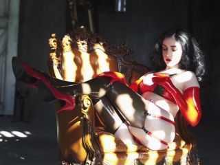 adult clip 18 femdom empire chastity fetish porn | Miss Ellie Mouse – Hot Brunette in Red Latex on the Chair | lace/lingerie-9