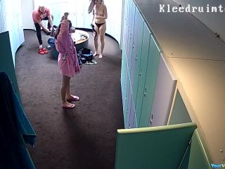 Two girls one dude in locker room-1