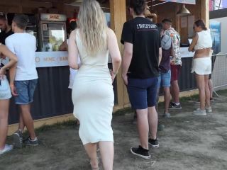 Sexy pear shaped body in tight whitish  dress-4