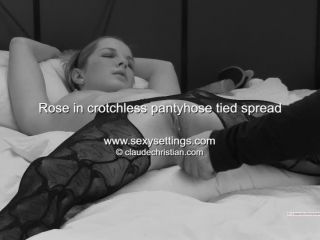 Rose - in crotchless pantyhose tied spread clitoris stimulation - BDSM-0