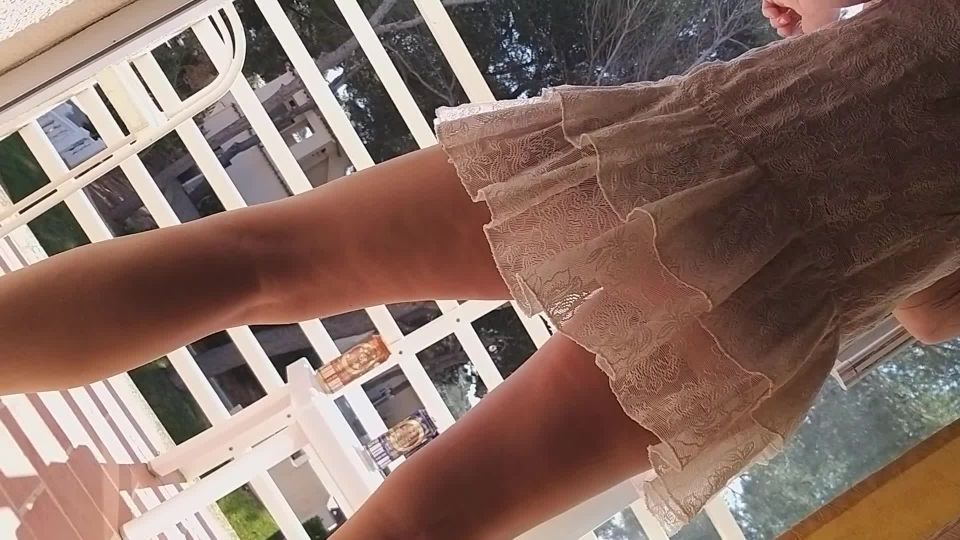 My Wife SexyDreamsUp Dress NO PANTIES at Hotel Balcony # Public Pussy tanning and watering