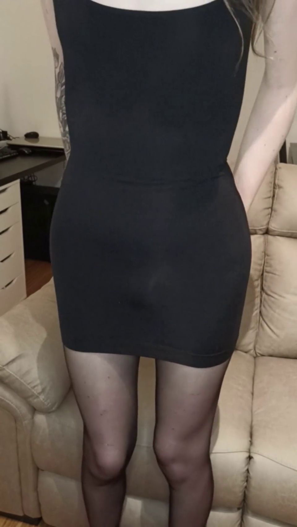 Pretty Trans Woman In A Tight Dress Undresses And Masturbates To Cum