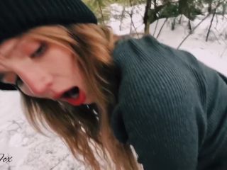 RedFox XXX - Blowjob Outdoors In Winter Pussy Cute Teen Fucked In The Forest Red Fox  on pov blowjob cum swap-8