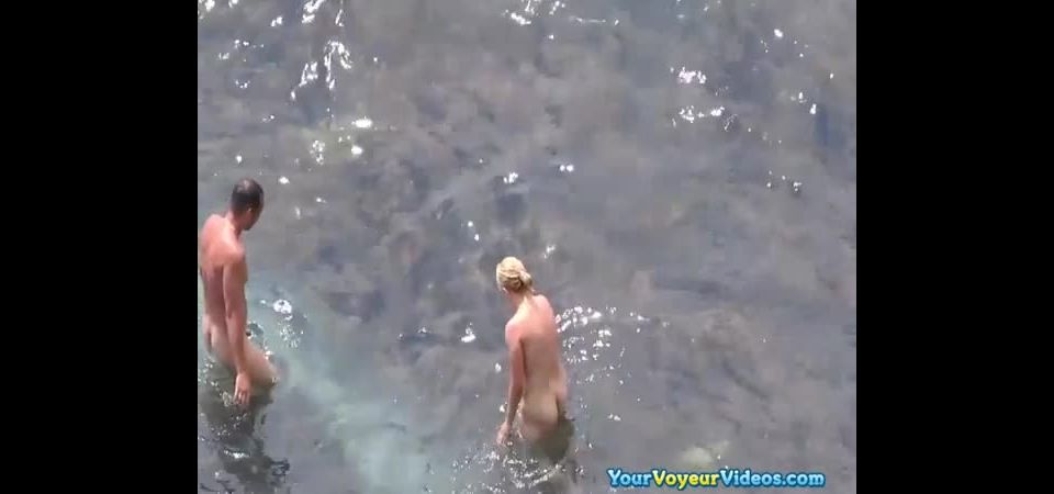 Nudist bathing sea water and blowjob