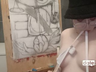 Amateur Artist Oils Her Perky Boobs-5