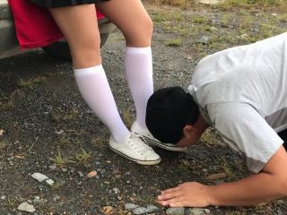 Femd slave lick shoes school girl kiss and sniff feet-0