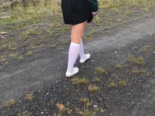 New Fantazy Schoolgirl in white knee socks and white shoes show under skirt feet-1