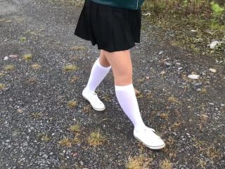 New Fantazy Schoolgirl in white knee socks and white shoes show under skirt feet-8