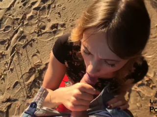 Outdoor Blowjob And Cum In Mouth  Sweet Teen Doing Blowjob On The Beach. 1080p-4