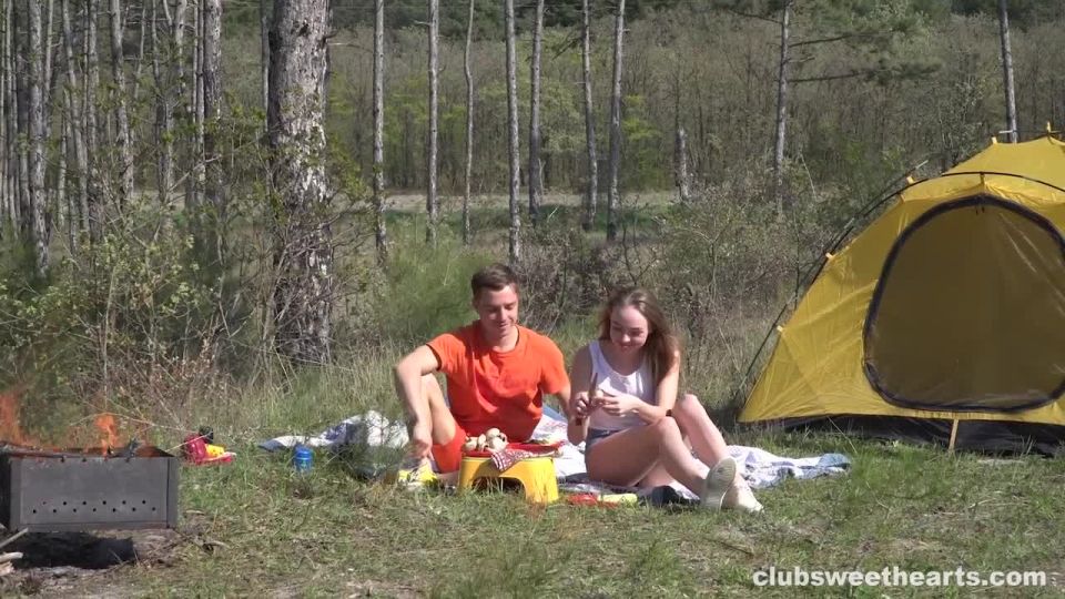 Horny young couple fucking in a tent Teen!