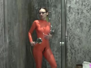 Red latex shower with german girl-1