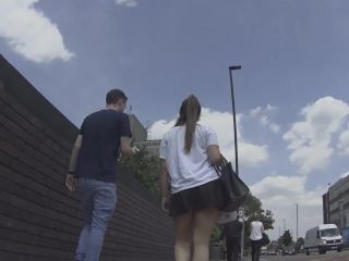 Upskirt of teen walking with  boyfriend-3