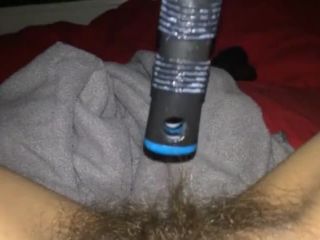 Very hairy pussy teen masturbating with hairbrush on cam-4