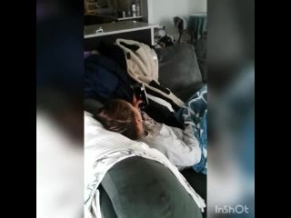 Horny blonde girl watching phone porn and masturbating under cover. spy cam masturbation -3