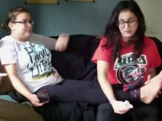 Two sexy young latina babes tie bare feet and tickle each other w Tickling!-7