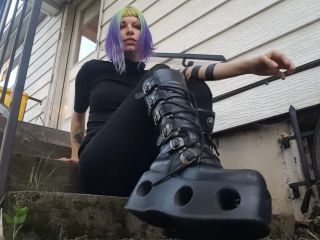 Cyberpunk goth girl boot worship and spitty soles(Feet porn)-0