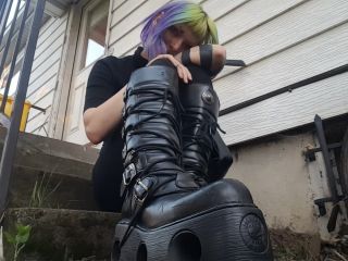 Cyberpunk goth girl boot worship and spitty soles(Feet porn)-1