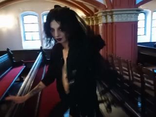 Gothic naughty slut self fisting in a church-0