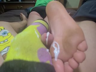 IM READY for a sockjob! CUM ON SOLES footjob sockjob POV!-6