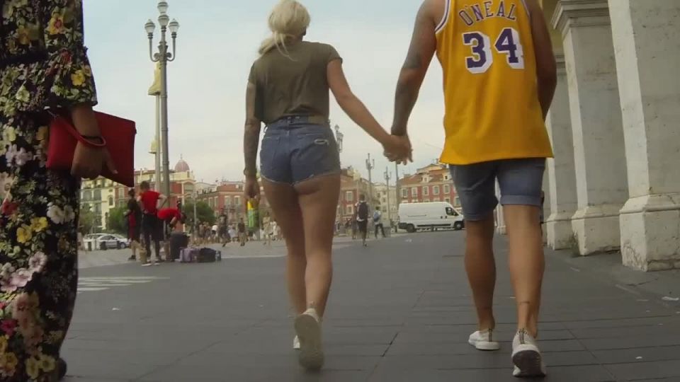 Tattooed girl pulled her shorts up way too much