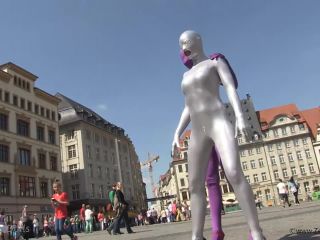 With spandex catsuit in a café Public!-3