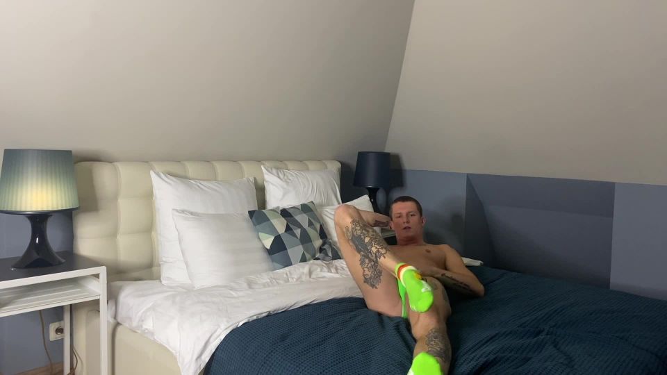 Jerking cock with  socks and sniffing panties