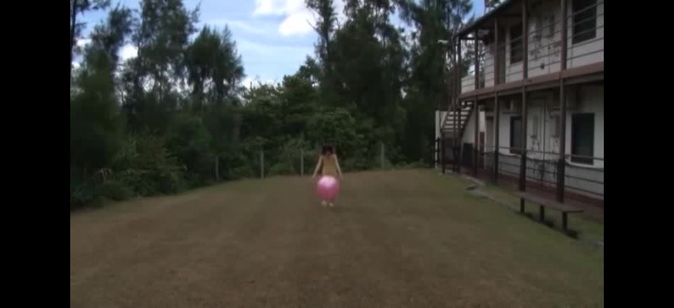Himegoto beautiful Asian teen playing with large pink  ball