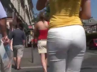 Following a big butt in white  pants-6
