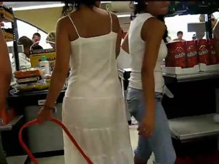 Thong peeks through her white  dress-7