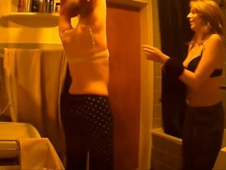 two cute girls changing in the bathroom. hidden cam-0