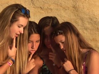 Teen girls making selfies on beach-8