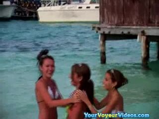 Shy GIrl Flashes on Public Beach public -1