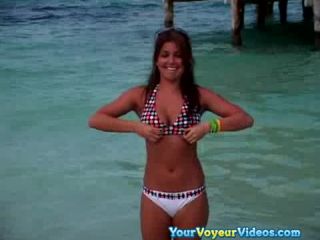 Shy GIrl Flashes on Public Beach public -3