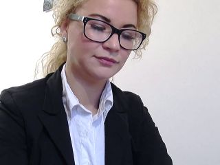 Sexy Secretary With Glasses Strips And Rips Her Pantyhose To Use Dildo-0