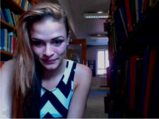 Englishrose flashing and stripping in a public library,  on webcam -1