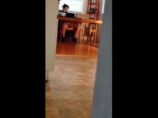 Spying horny glasses girl watching porn and fingering pussy under table-8