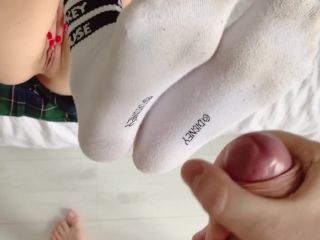 Young Hot Brunette does Sockjob --1