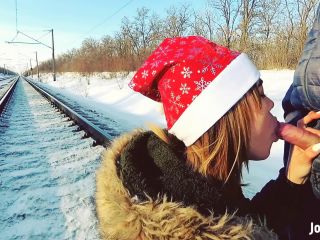 Jane Brown - Winter Outdoor Amateur Blowjob on the Railway Jane Brown-3