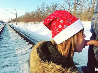Jane Brown - Winter Outdoor Amateur Blowjob on the Railway Jane Brown-4