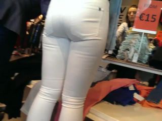 Store worker in tight white pants-0