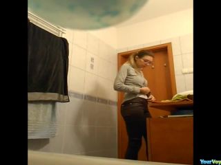 Nerd girl changing in  bathroom-1