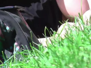 Pussy touching the grass in upskirt-0