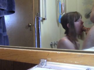 7891 Teen Schoolgirl Blowjob old Man in Bathroom Swallow Mirror POV Lavender Joy-9
