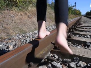 Barefoot Walking And Dirty Feet On Rails (Long Toes, Bare Feet, Foot Te-6