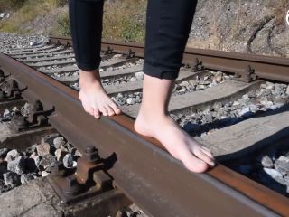 Barefoot Walking And Dirty Feet On Rails (Long Toes, Bare Feet, Foot Te-7