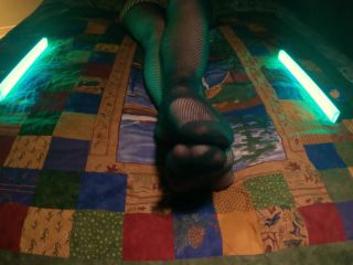 4K! Sensual Soles Perfect Feet Peek Through Fishnet Pantyhose.-0