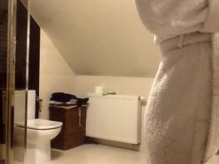 busty slim girl with shaved pussy after shower. hidden cam-0
