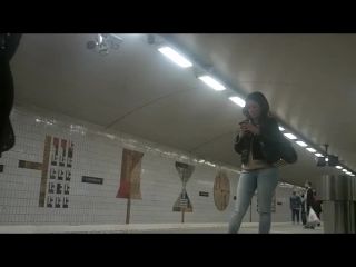 Perfect girl in high heels waits for  train-8