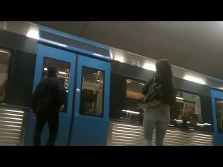 Perfect girl in high heels waits for  train-9